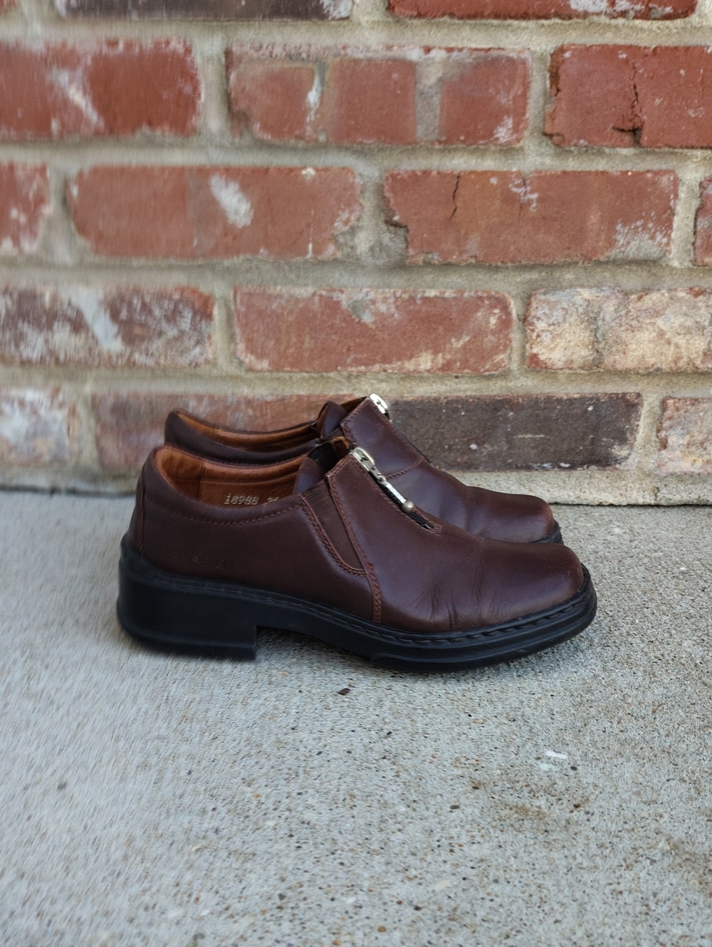 Vintage Josef Seibel Brown Leather Chunky Heels Zip Loafer Size 36 EU Y2K Grunge